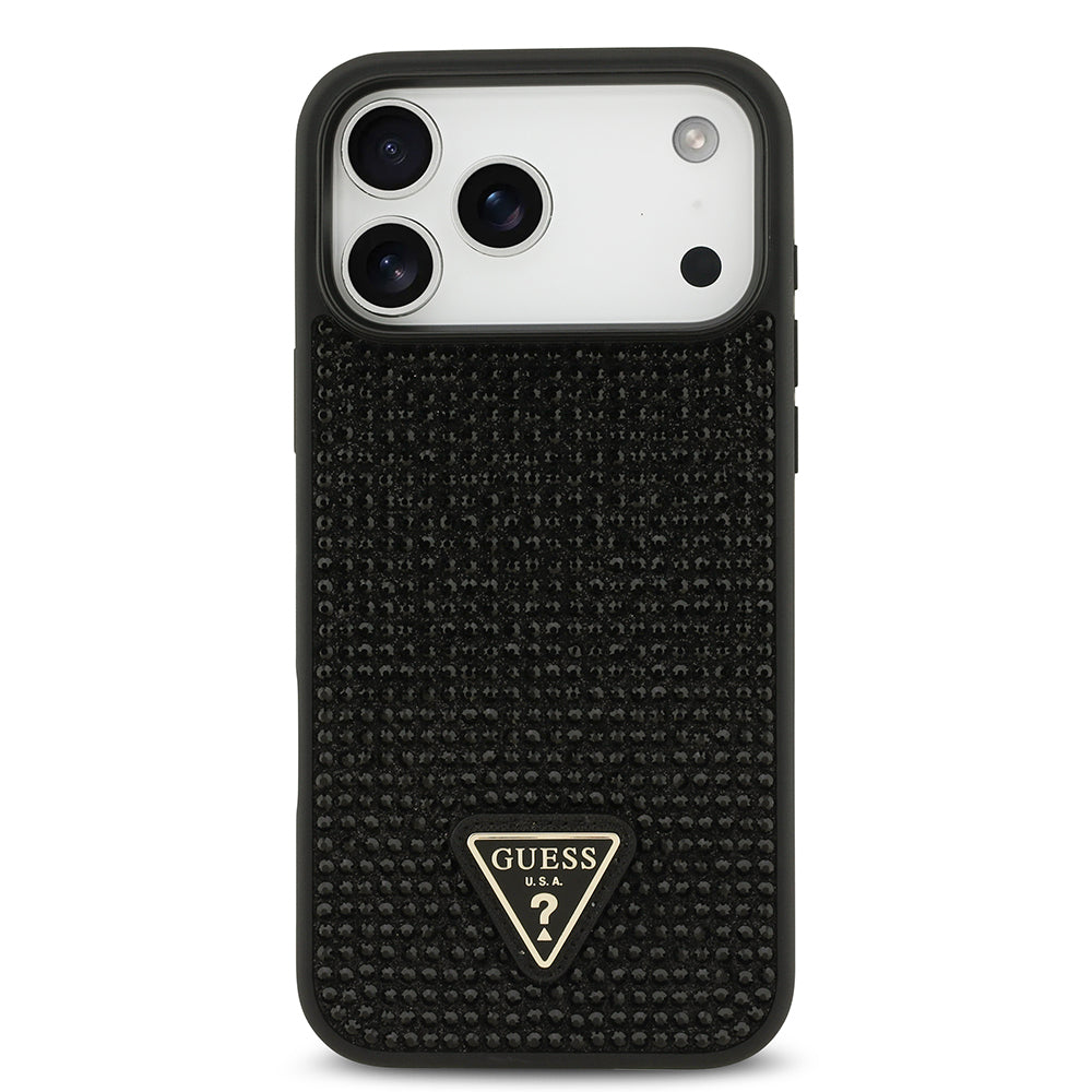 Guess iPhone 17 Pro Max Orjinal Lisanslı Taşlı Arka Yüzey Üçgen Logolu Telefon Kılıfı