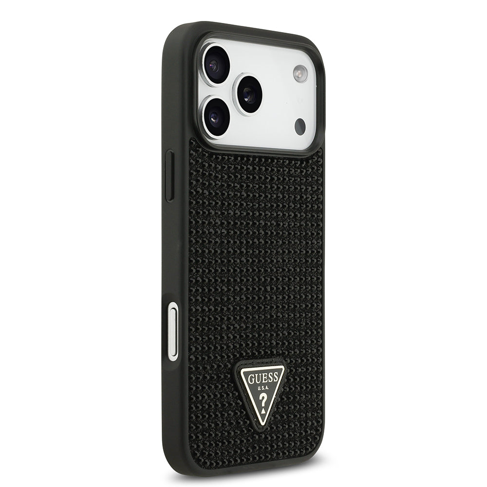 Guess iPhone 17 Pro Max Orjinal Lisanslı Taşlı Arka Yüzey Üçgen Logolu Telefon Kılıfı