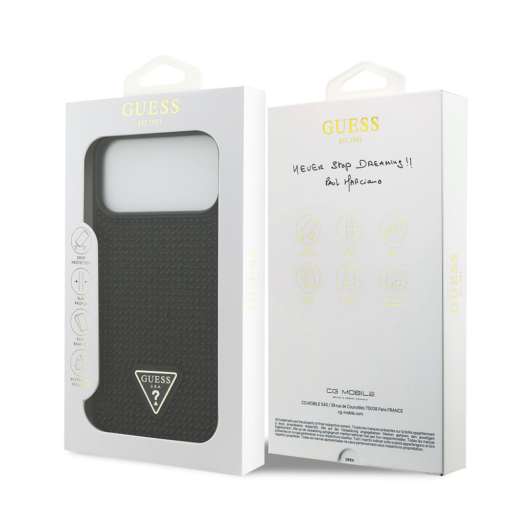 Guess iPhone 17 Pro Max Orjinal Lisanslı Taşlı Arka Yüzey Üçgen Logolu Telefon Kılıfı