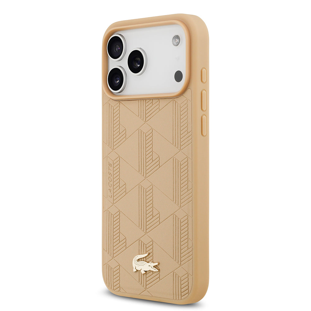 Lacoste iPhone 17 Pro Max Orjinal Lisanslı M-safe Şarj Özellikli PU Deri Tasarımlı Karışık Monogram Desenli Kılıf