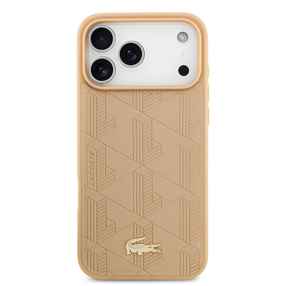 Lacoste iPhone 17 Pro Max Orjinal Lisanslı M-safe Şarj Özellikli PU Deri Tasarımlı Karışık Monogram Desenli Kılıf