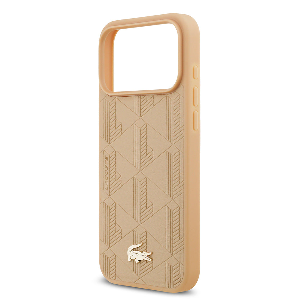 Lacoste iPhone 17 Pro Max Orjinal Lisanslı M-safe Şarj Özellikli PU Deri Tasarımlı Karışık Monogram Desenli Kılıf