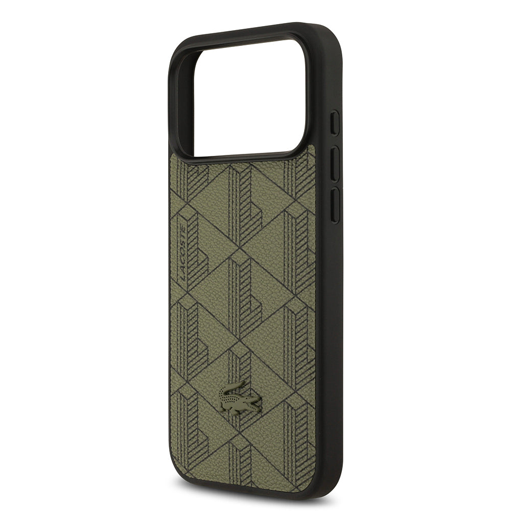 Lacoste iPhone 17 Pro Max Orjinal Lisanslı M-safe Şarj Özellikli PU Deri Tasarımlı Kartlıklı Karışık Monogram Desenli Kılıf