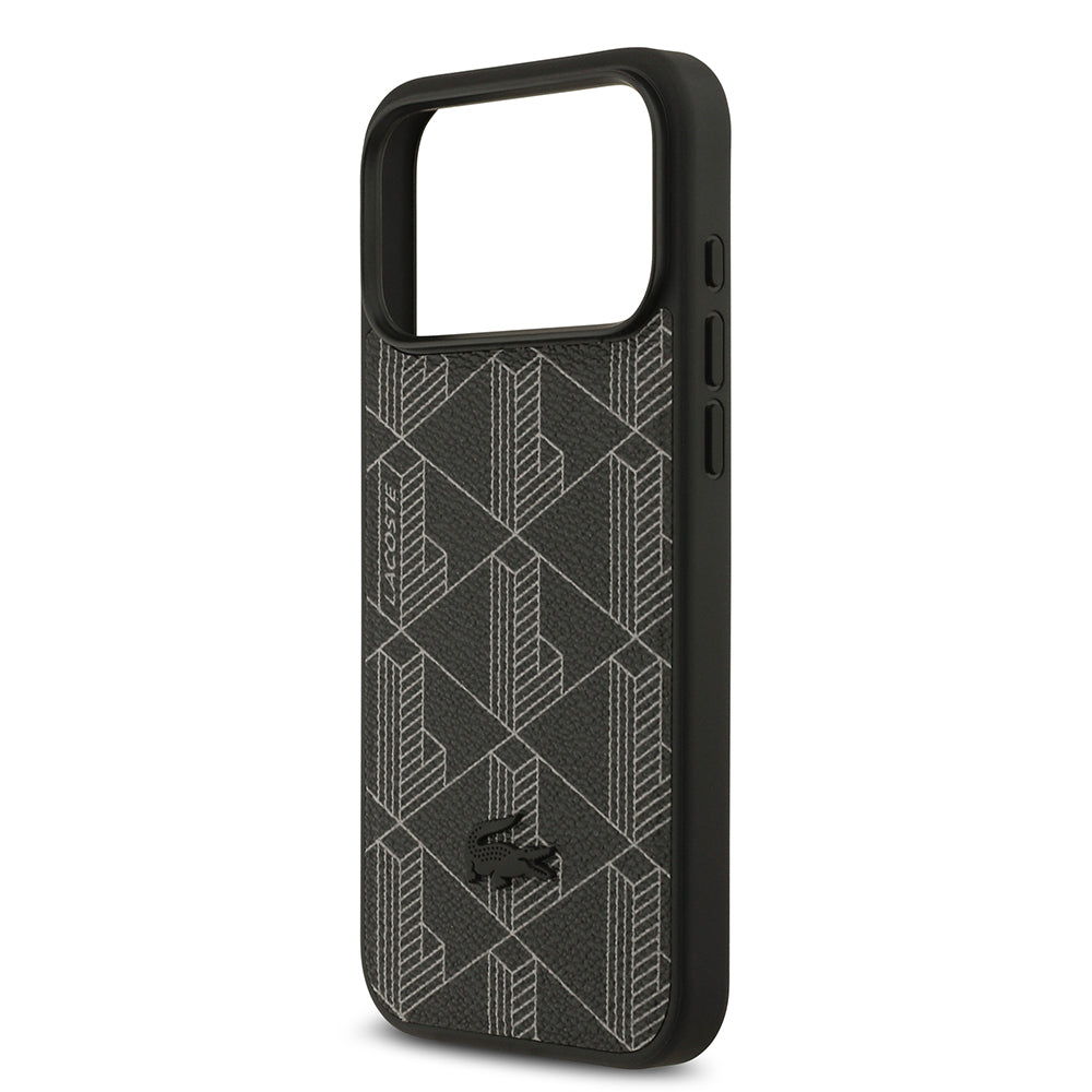 Lacoste iPhone 17 Pro Max Orjinal Lisanslı M-safe Şarj Özellikli PU Deri Tasarımlı Kartlıklı Karışık Monogram Desenli Kılıf