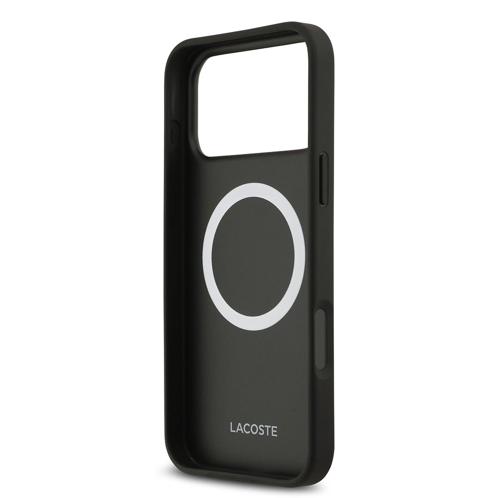 Lacoste iPhone 17 Pro Max Orjinal Lisanslı M-safe Şarj Özellikli PU Deri Tasarımlı Kartlıklı Karışık Monogram Desenli Kılıf