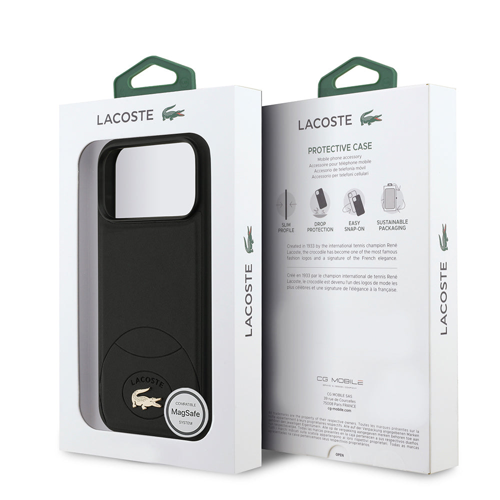 Lacoste iPhone 17 Pro Max Orjinal Lisanslı Magsafe PU Deri Tasarımlı Metal Logolu Kılıf