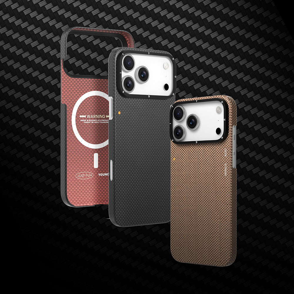 Youngkit 1500D Kevlar Extreme Wing Titanyum-Gold Serisi iPhone 17 Pro Max M-safe Şarj Özellikli Aramid Fiber Kılıf