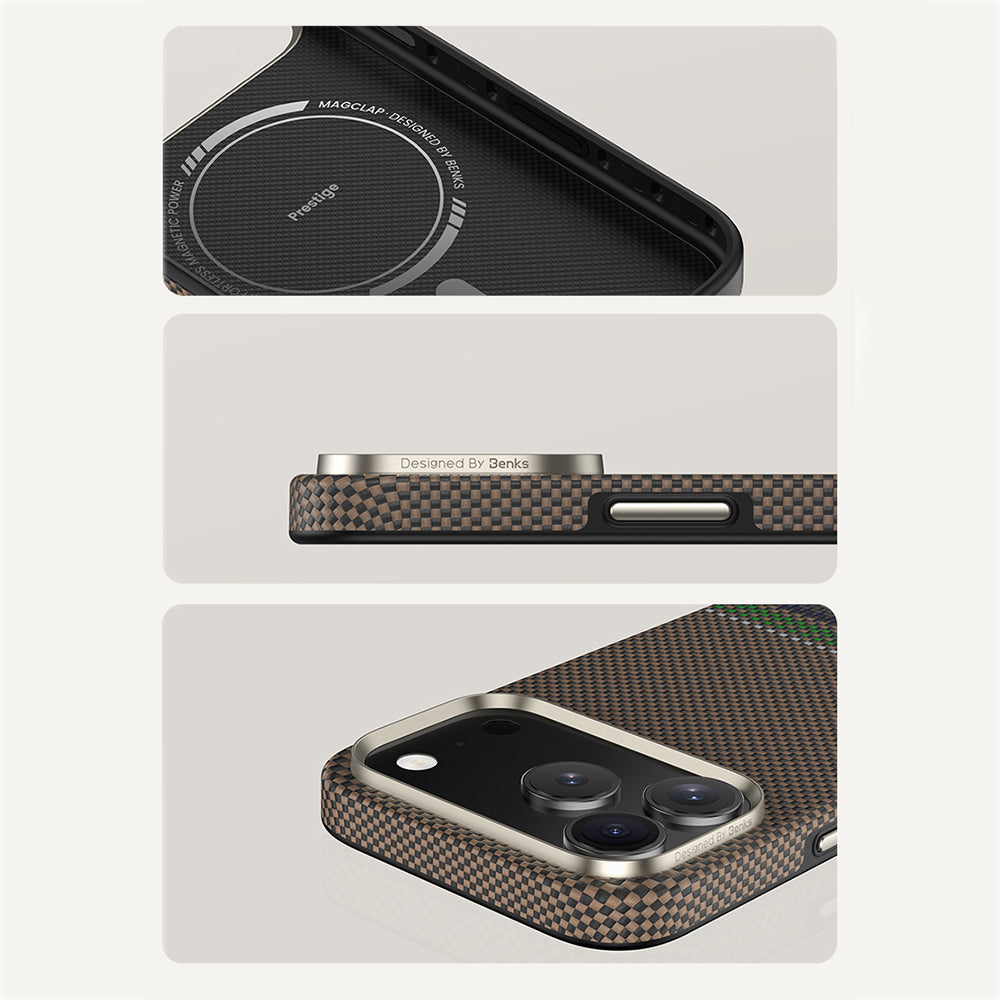 Benks Prestige ArmorPro iPhone 17 Pro Max Magsafe Karbon Fiber Tasarımlı Kevlar Kılıf