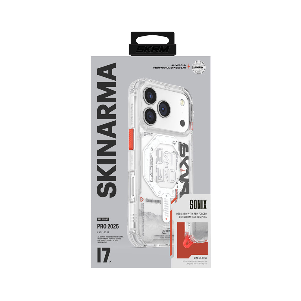 Skinarma Sonix iPhone 17 Pro Max M-safe Şarj Özellikli Yazı Desenli Airbag Tasarımlı Kılıf