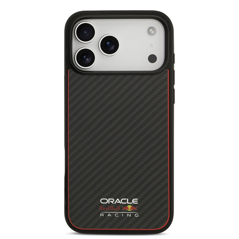 Redbull iPhone 17 Pro Kılıf Orjinal Lisanslı M-safe Karbon Fiber Parlayan Logolu Kevlar Telefon Kılıfı