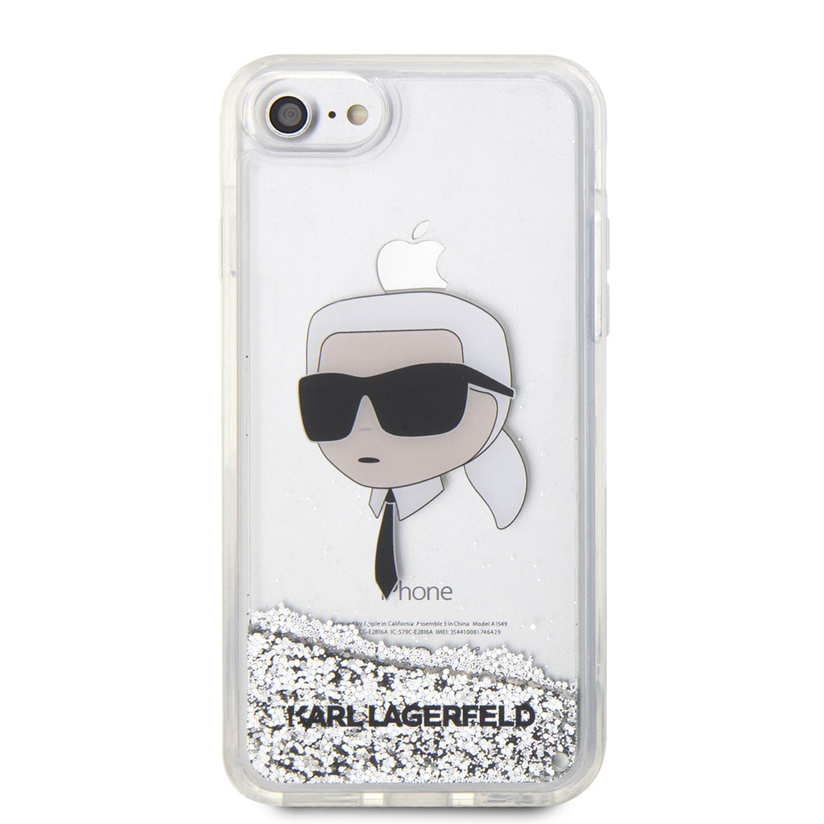 Karl Lagerfeld iPhone SE 2022 Sıvılı Simli Karl Head Dizayn Telefon Kılıfı - 6