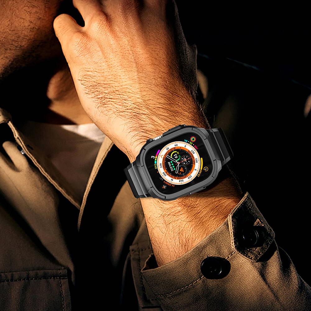 Wiwu Wi-WB014 Armor Serisi Apple Watch 42/44/45mm Uyumlu 2in1 Sert PC Kasa Koruyuculu Silikon Kordon