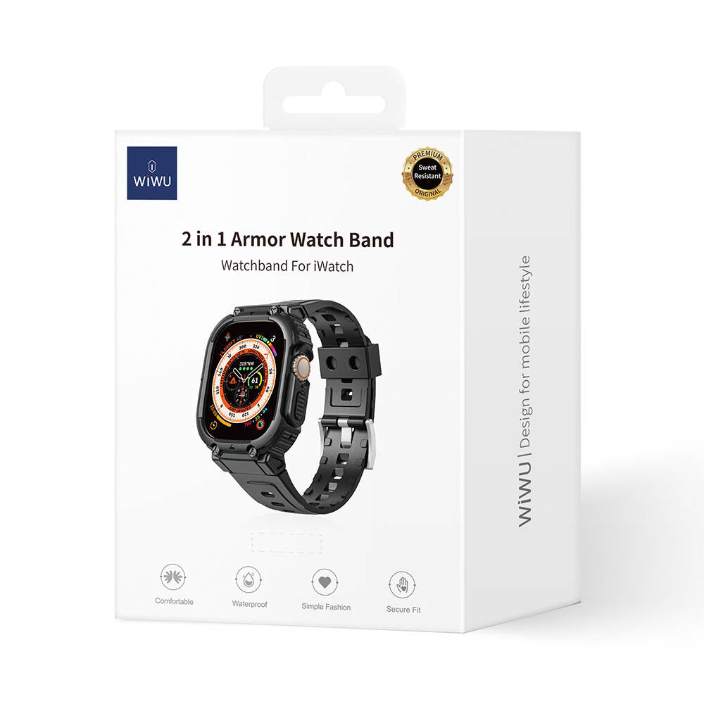 Wiwu Wi-WB014 Armor Serisi Apple Watch 42/44/45mm Uyumlu 2in1 Sert PC Kasa Koruyuculu Silikon Kordon