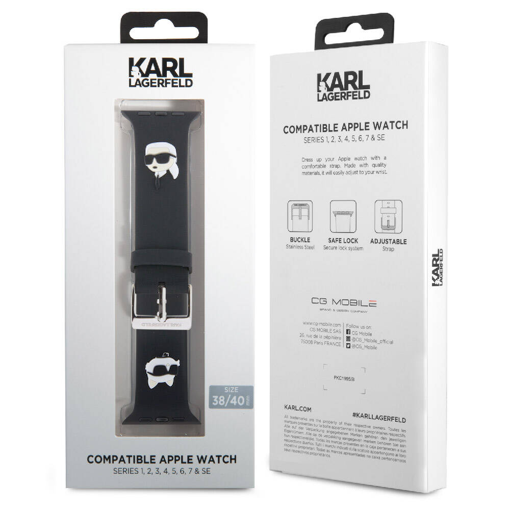Karl Lagerfeld Apple Watch 7 41mm Orjinal Lisanslı İkonik Karl & Choupette Logolu Silikon Kordon - 4