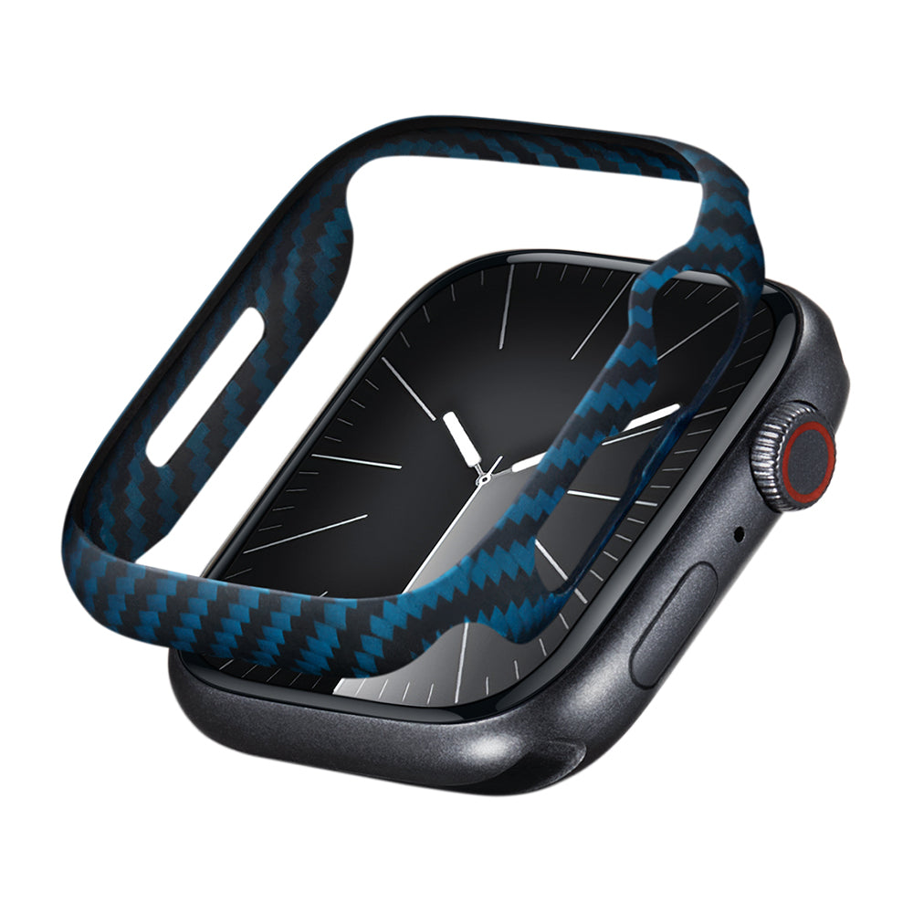 Pitaka Air Case Apple Watch 7 45mm 600D Aramid Fiber Classic Serisi Black-Blue Twill Kasa Koruyucu
