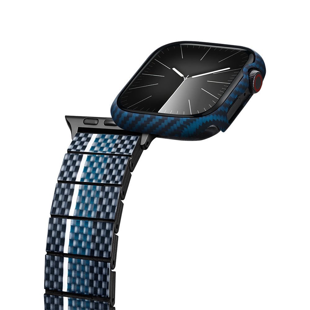 Pitaka Air Case Apple Watch 7 45mm 600D Aramid Fiber Classic Serisi Black-Blue Twill Kasa Koruyucu