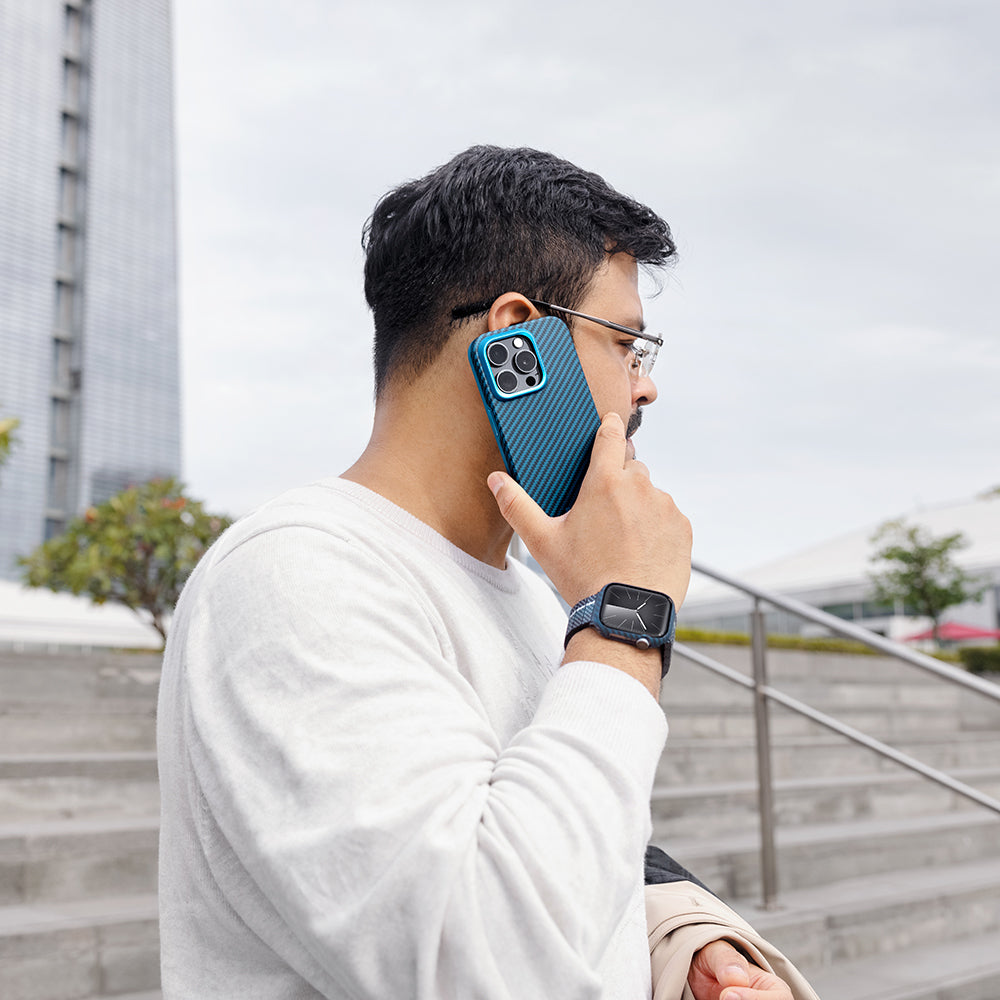 Pitaka Air Case Apple Watch 7 45mm 600D Aramid Fiber Classic Serisi Black-Blue Twill Kasa Koruyucu