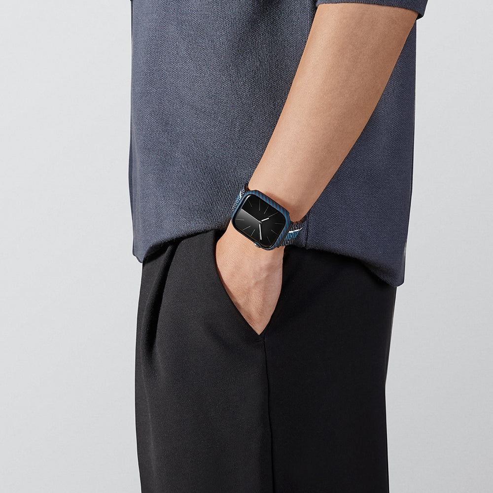 Pitaka Air Case Apple Watch 7 45mm 600D Aramid Fiber Classic Serisi Black-Blue Twill Kasa Koruyucu