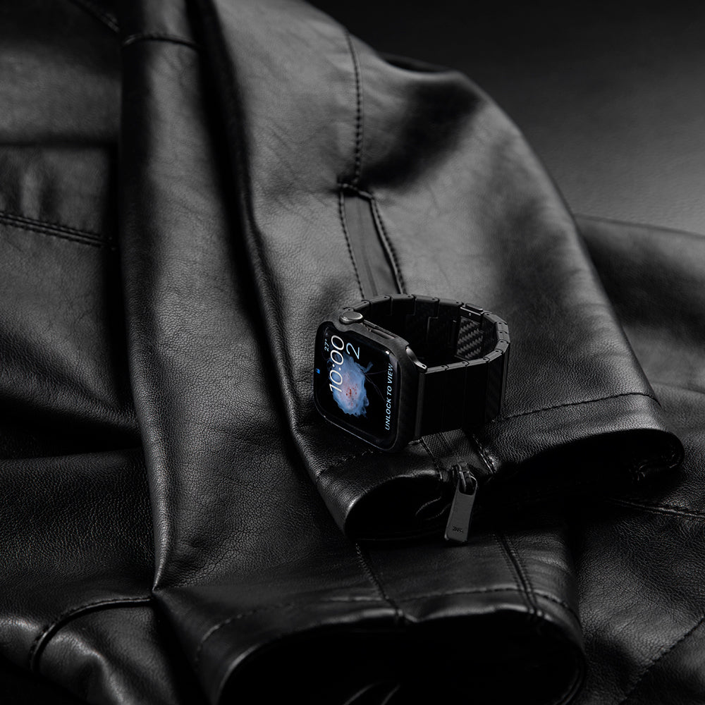 Pitaka Air Case Apple Watch 7 45mm 600D Aramid Fiber Classic Serisi Black-Grey Twill Kasa Koruyucu