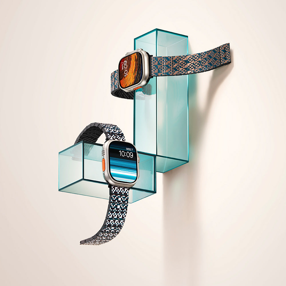 Pitaka Dreamland ChromaCarbon Serisi Tüm Apple Watch Modelleriyle Uyumlu Aramid Fiber ve Karbon Fiber Mosaic Universal Kordon