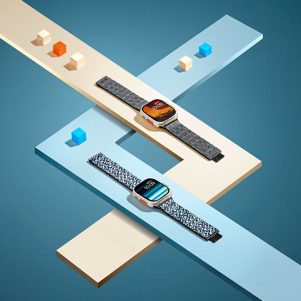 Pitaka Dreamland ChromaCarbon Serisi Tüm Apple Watch Modelleriyle Uyumlu Aramid Fiber ve Karbon Fiber Mosaic Universal Kordon