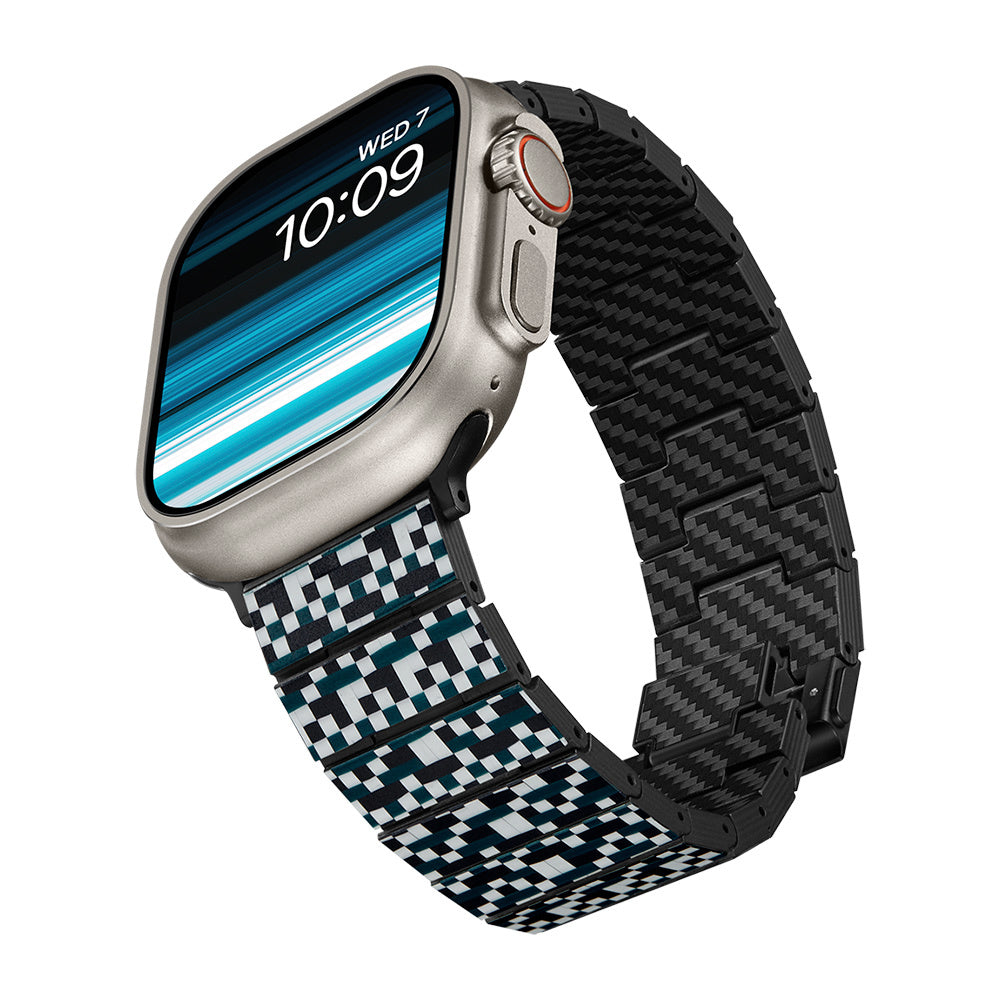 Pitaka Dreamland ChromaCarbon Serisi Tüm Apple Watch Modelleriyle Uyumlu Aramid Fiber ve Karbon Fiber Mosaic Universal Kordon