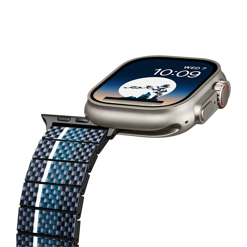 Pitaka Poetry of Things ChromaCarbon Serisi Tüm Apple Watch Modelleriyle Uyumlu Aramid Fiber ve Karbon Fiber Moon Universal Kordon