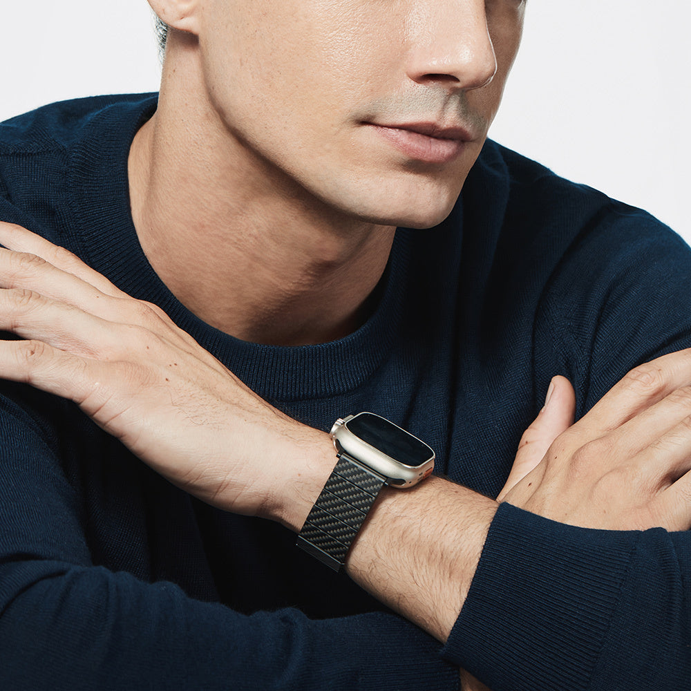 Pitaka Modern Serisi Tüm Apple Watch Modelleriyle Uyumlu Karbon Fiber Black-Grey Twill Universal Kordon