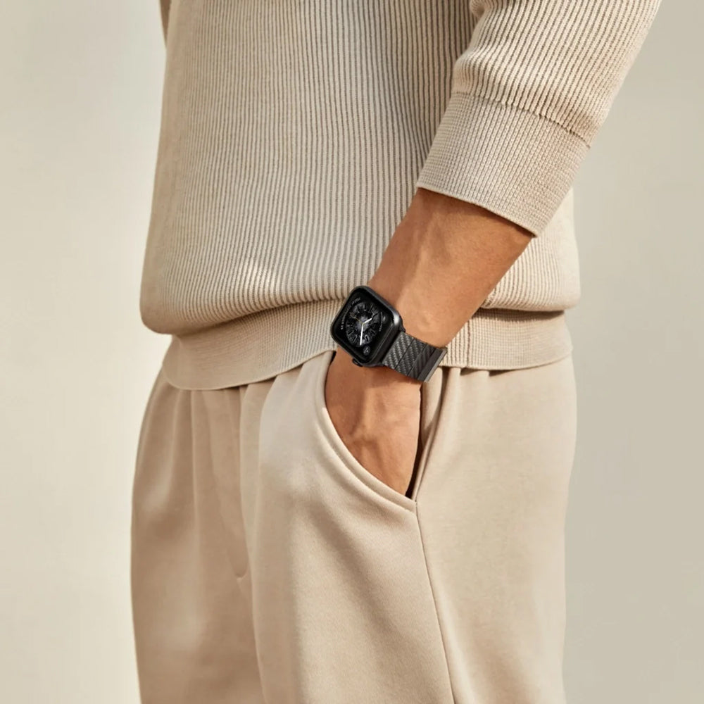 Pitaka Modern Serisi Tüm Apple Watch Modelleriyle Uyumlu Karbon Fiber Black-Grey Twill Universal Kordon