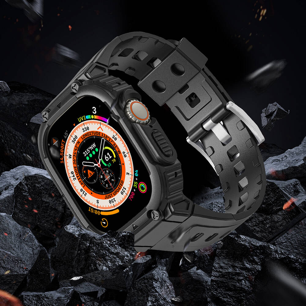 Wiwu Wi-WB014 Armor Serisi Apple Watch Ultra 49mm 2in1 Sert PC Kasa Koruyuculu Silikon Kordon