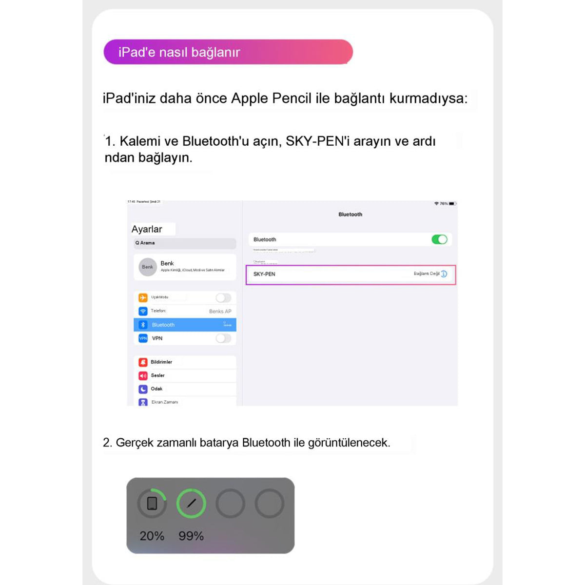 Benks Magnetik Wireless Şarj Özellikli Palm Rejection Kapasitif Dokunmatik Çizim Kalemi - 11