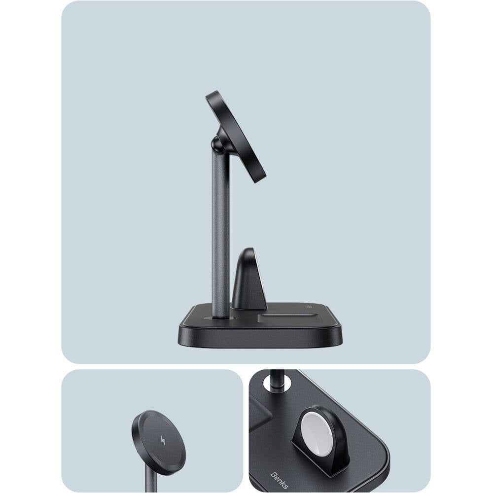 Benks W16 3in1 Telefon&Akıllı Saat&Kulaklık Kablosuz Şarj Standı - 10