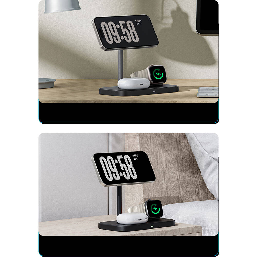 Benks W16 3in1 Telefon&Akıllı Saat&Kulaklık Kablosuz Şarj Standı - 12