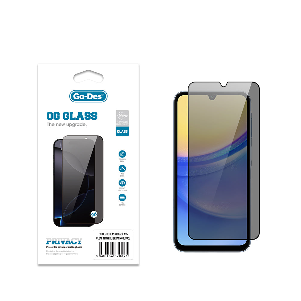 Go Des OG Glass Galaxy A15 Privacy Antistatik Temperli Cam Ekran Koruyucu