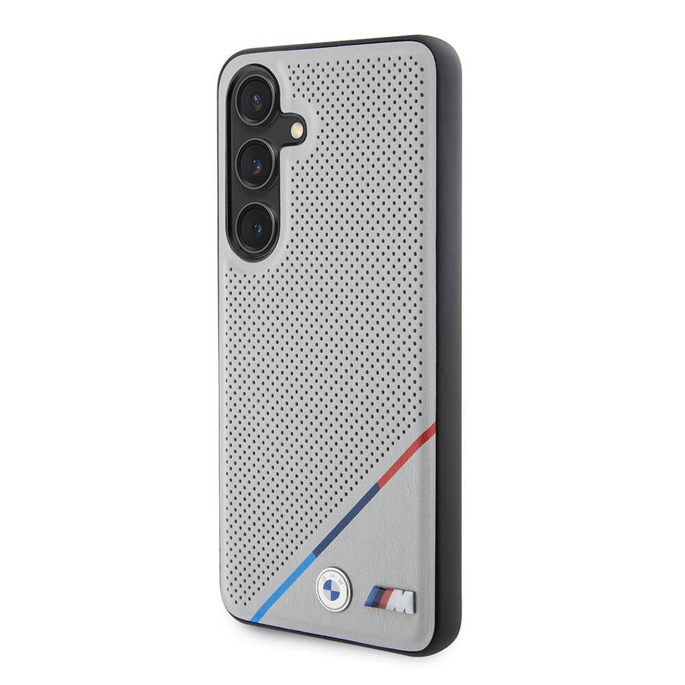 BMW Galaxy S24 Orjinal Lisanslı M-safe Şarj Özellikli M Logolu Üç Çizgili Delikli Deri Kılıf