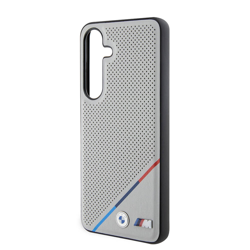 BMW Galaxy S24 Orjinal Lisanslı M-safe Şarj Özellikli M Logolu Üç Çizgili Delikli Deri Kılıf