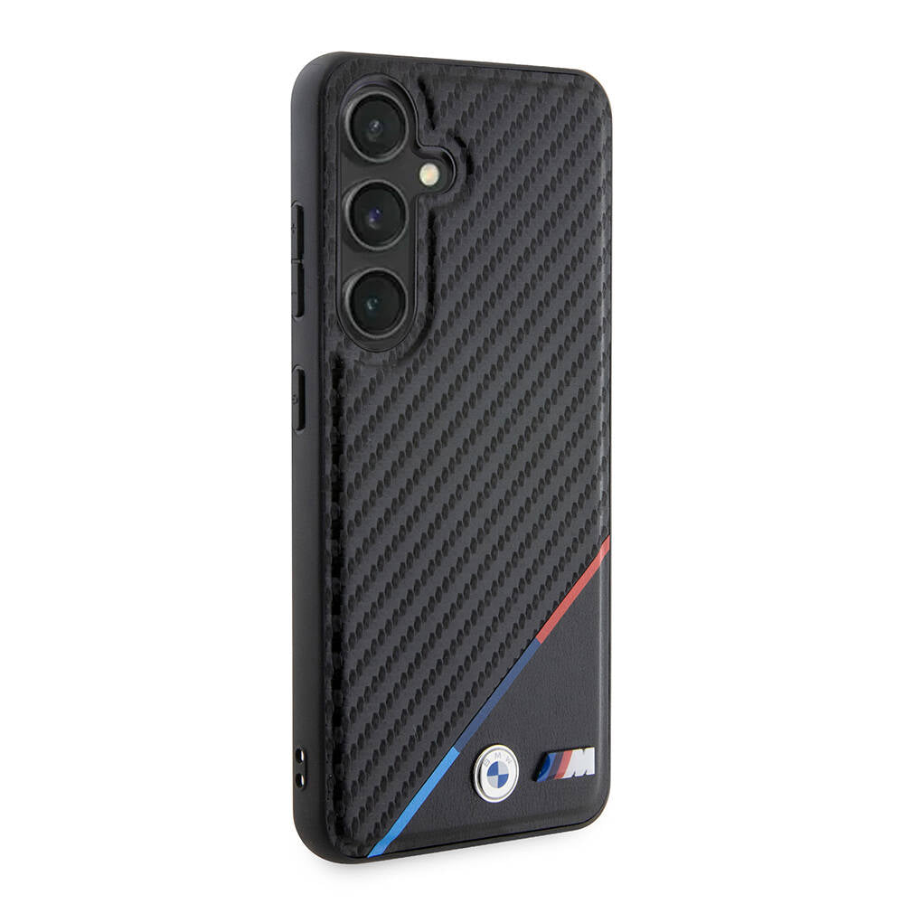 BMW Galaxy S24 Orjinal Lisanslı M-safe Şarj Özellikli M Logolu Üç Çizgili PU Karbon Kılıf