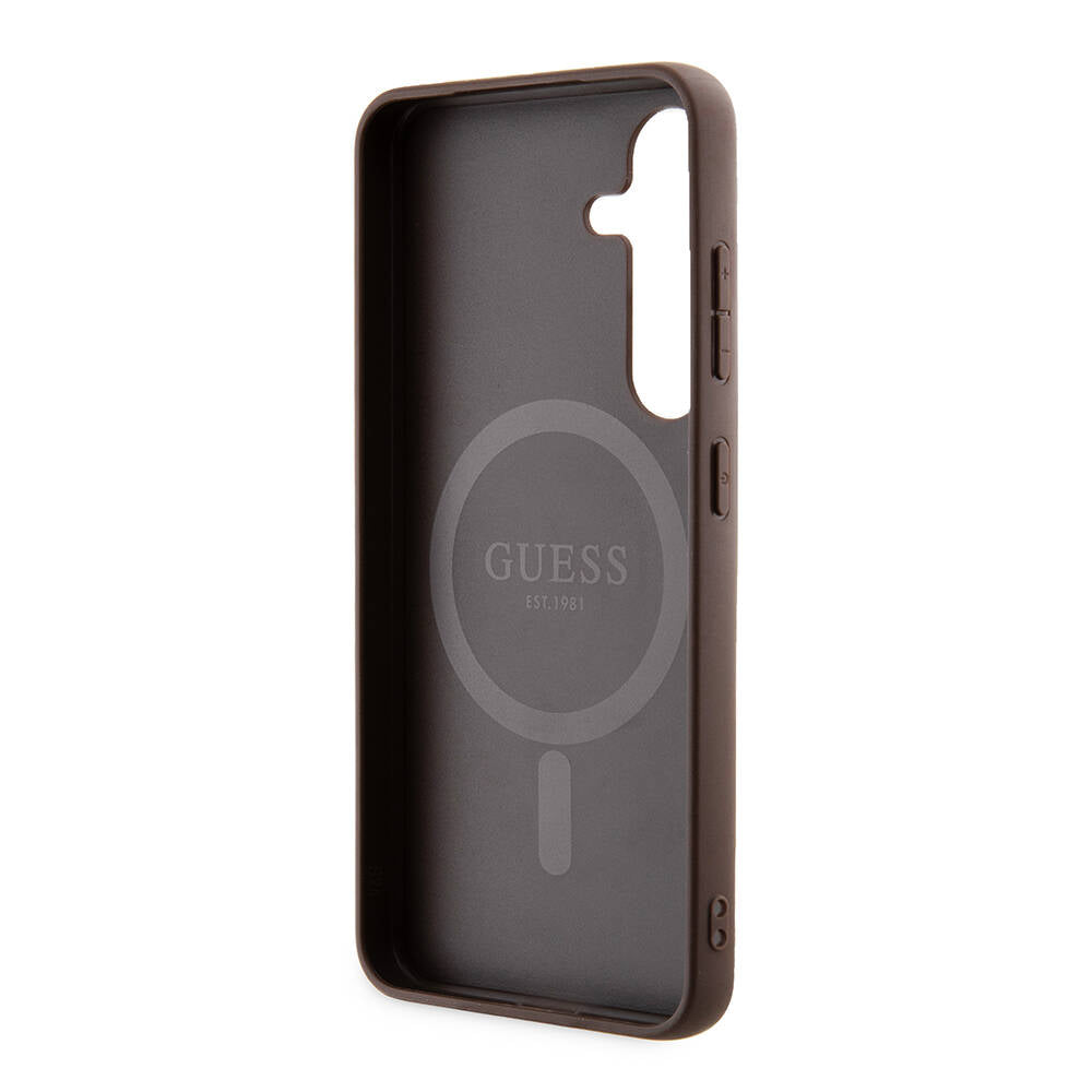 Guess Galaxy S24 Orjinal Lisanslı M-safe Şarj Özellikli PU Halkalı 4G Desenli Yazı Logolu Kılıf