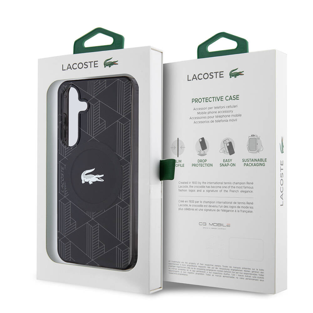 Lacoste Galaxy S24 Orjinal Lisanslı M-safe Şarj Özellikli Çift Katmanlı Timsah Logolu Blend Monogram Kılıf