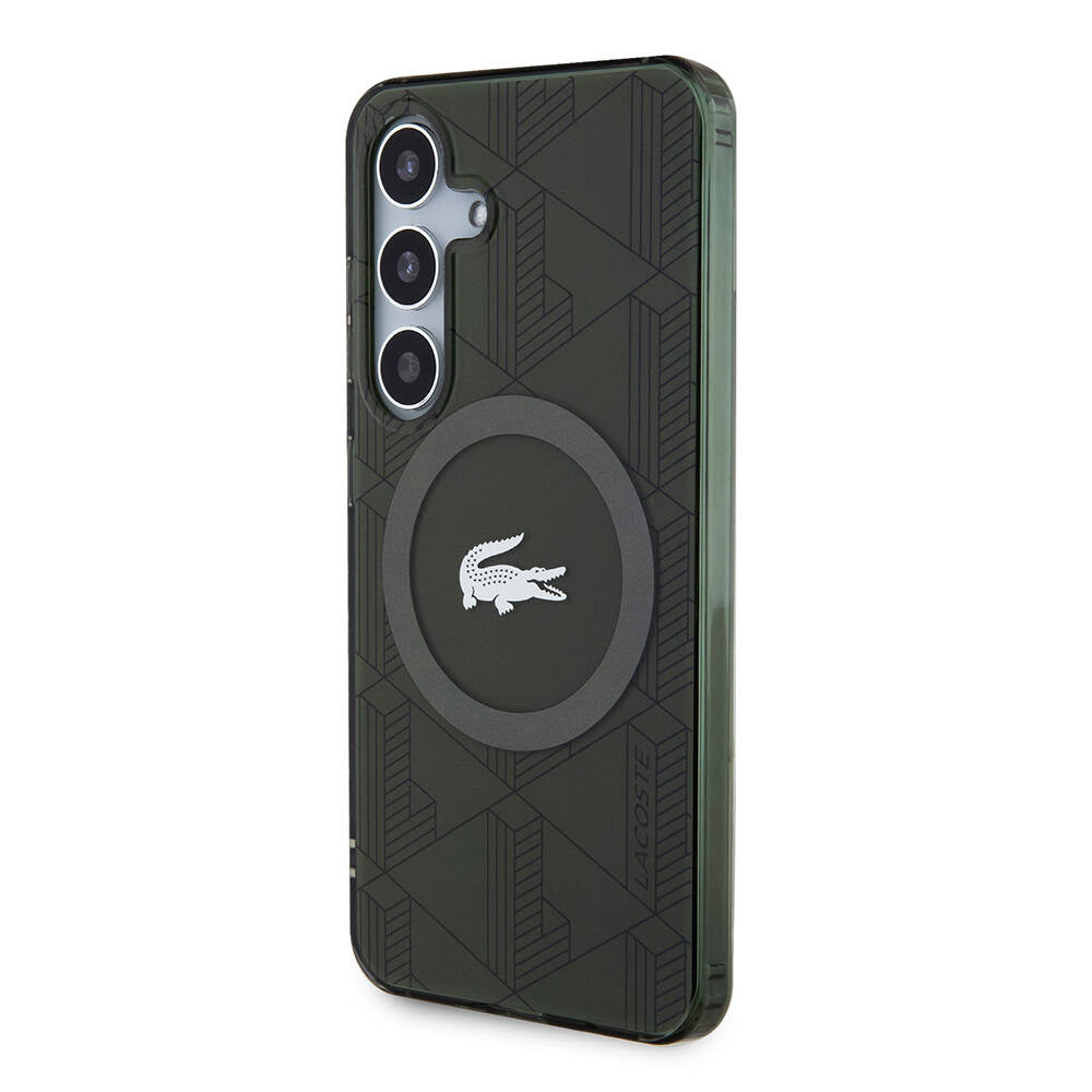 Lacoste Galaxy S24 Orjinal Lisanslı M-safe Şarj Özellikli Çift Katmanlı Timsah Logolu Blend Monogram Kılıf