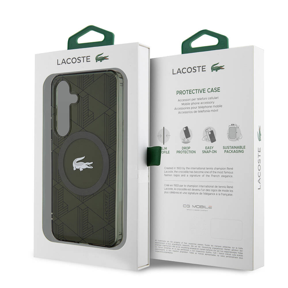 Lacoste Galaxy S24 Orjinal Lisanslı M-safe Şarj Özellikli Çift Katmanlı Timsah Logolu Blend Monogram Kılıf