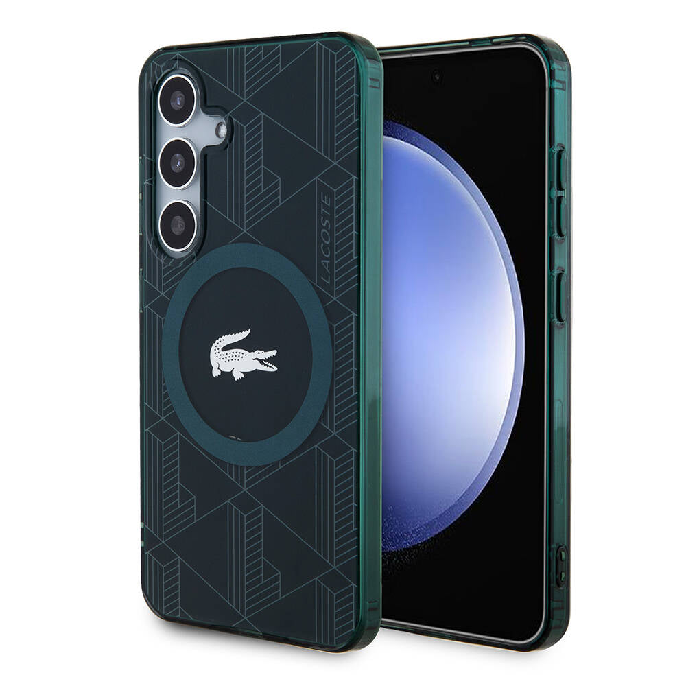 Lacoste Galaxy S24 Orjinal Lisanslı M-safe Şarj Özellikli Çift Katmanlı Timsah Logolu Blend Monogram Kılıf