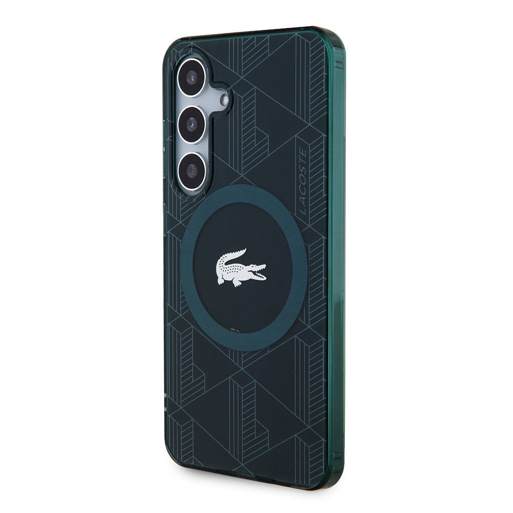 Lacoste Galaxy S24 Orjinal Lisanslı M-safe Şarj Özellikli Çift Katmanlı Timsah Logolu Blend Monogram Kılıf