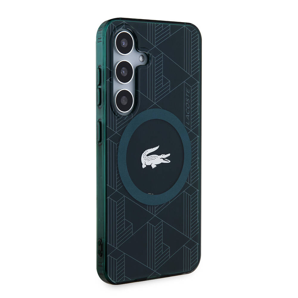 Lacoste Galaxy S24 Orjinal Lisanslı M-safe Şarj Özellikli Çift Katmanlı Timsah Logolu Blend Monogram Kılıf