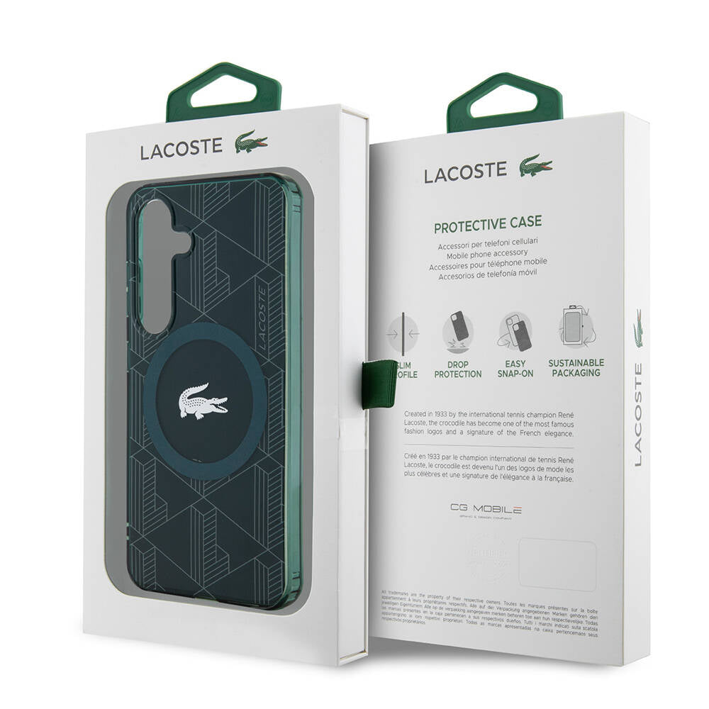 Lacoste Galaxy S24 Orjinal Lisanslı M-safe Şarj Özellikli Çift Katmanlı Timsah Logolu Blend Monogram Kılıf