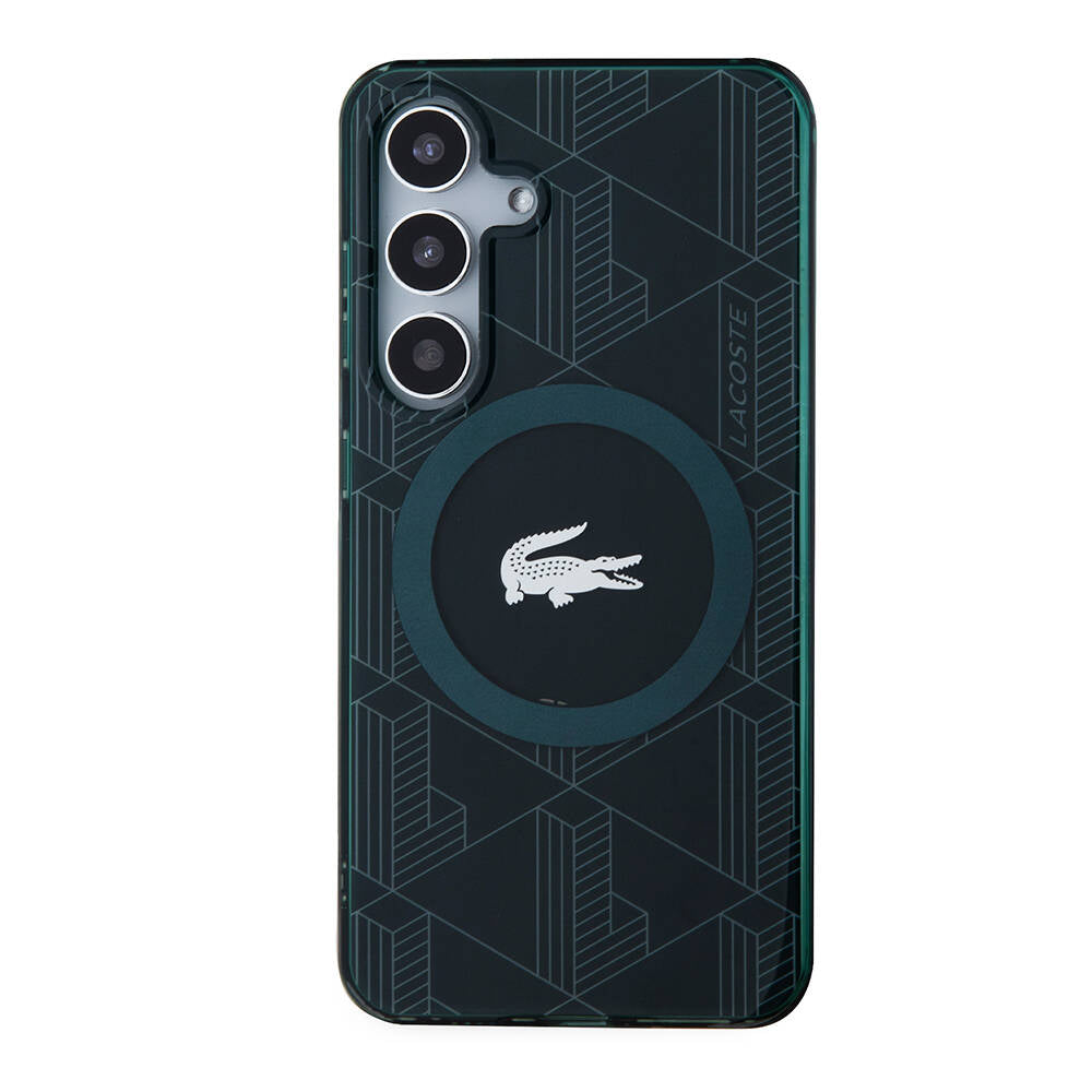 Lacoste Galaxy S24 Orjinal Lisanslı M-safe Şarj Özellikli Çift Katmanlı Timsah Logolu Blend Monogram Kılıf
