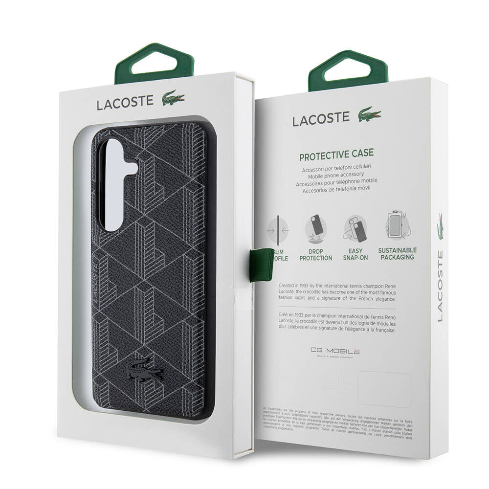 Lacoste Galaxy S24 Orjinal Lisanslı M-safe Şarj Özellikli PU Deri Görünümlü Karışık Monogram Desenli Kılıf