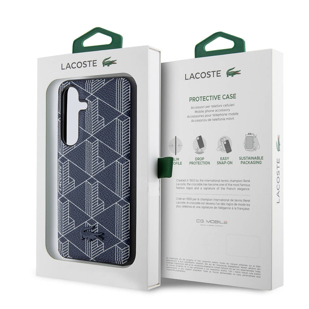 Lacoste Galaxy S24 Orjinal Lisanslı M-safe Şarj Özellikli PU Deri Görünümlü Karışık Monogram Desenli Kılıf