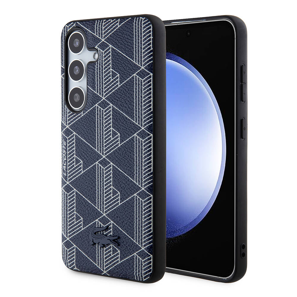 Lacoste Galaxy S24 Orjinal Lisanslı M-safe Şarj Özellikli PU Deri Görünümlü Karışık Monogram Desenli Kılıf