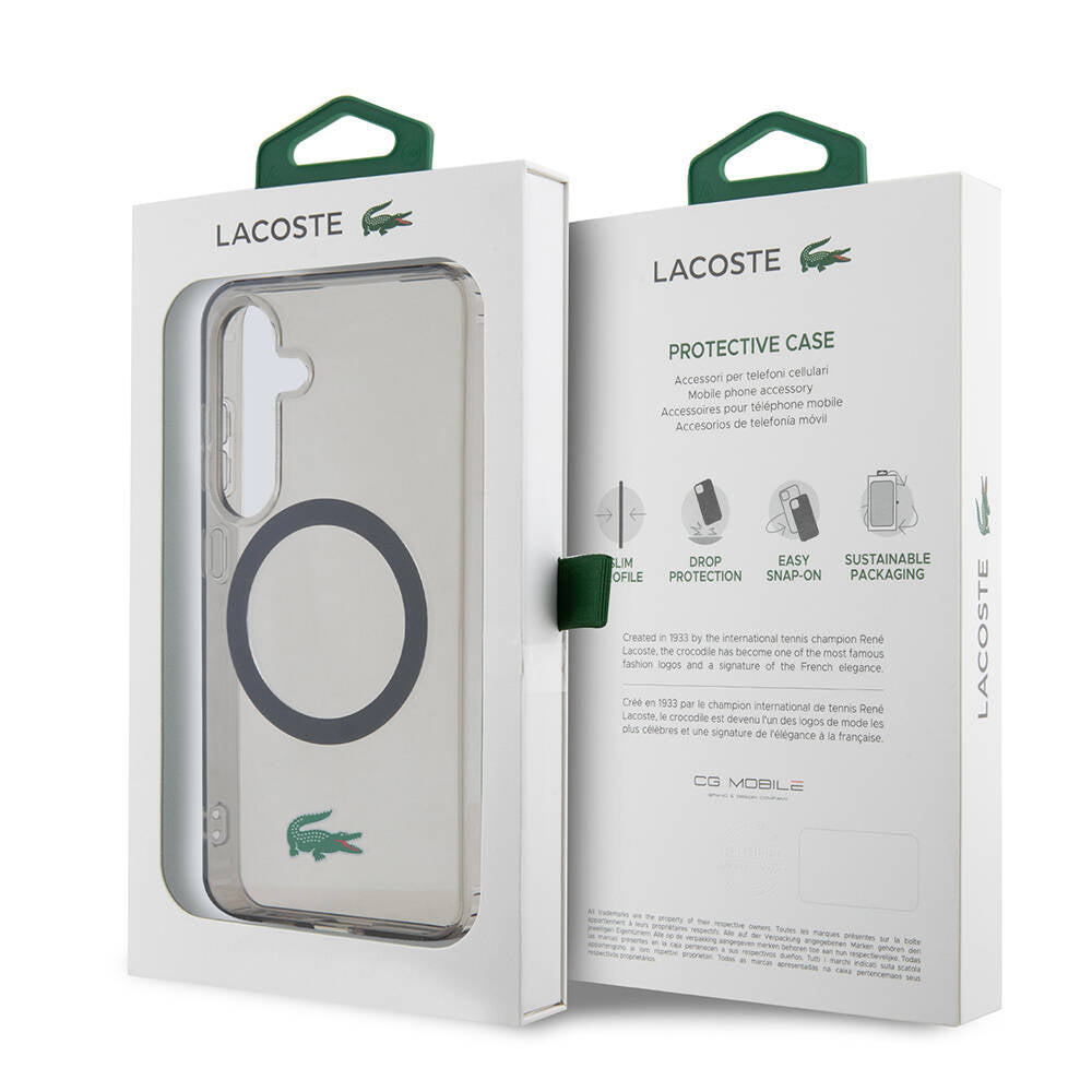 Lacoste Galaxy S24 Orjinal Lisanslı M-safe Şarj Özellikli Transparan Timsah Logo Baskılı Kılıf